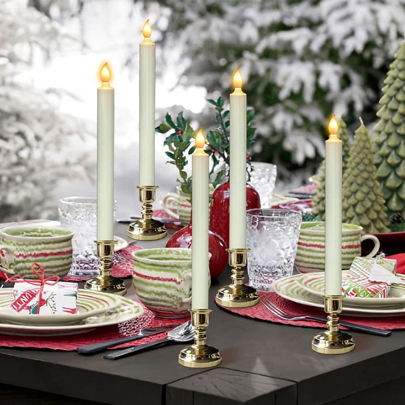 DRomance Flameless Window Candles with Remote and Timer, Battery Operated LED Taper Candles with Suction Cups Set of 6 Christmas Window Candle Holiday Decor(Gold Holders) - Image 3